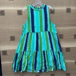 Oliphant Green/Navy Sleeveless Ruffle Dress Size XL
In Excellent Condition